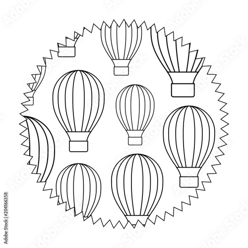 seal stamp with hot air balloons pattern over white background, vector illustration