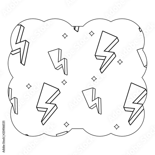 decorative frame with lightning pattern over white background, vector illustration