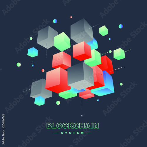 Blockchain vector illustration. Bitcoin and Ethereum trading concept.