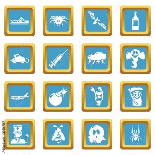 Fears phobias icons set sapphirine square vector