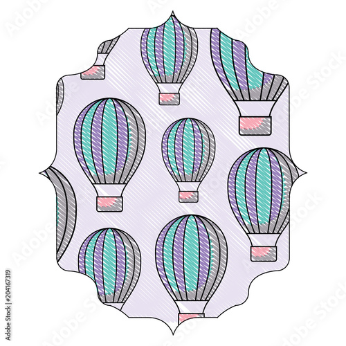arabic frame with hot air balloons pattern over white background, colorful design. vector illustration