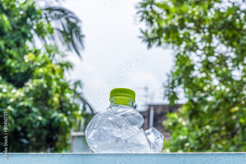 Crumpled plastic bottles for recycle