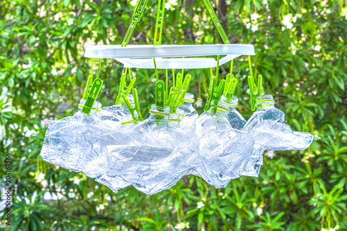 Crumpled plastic bottles for recycle
