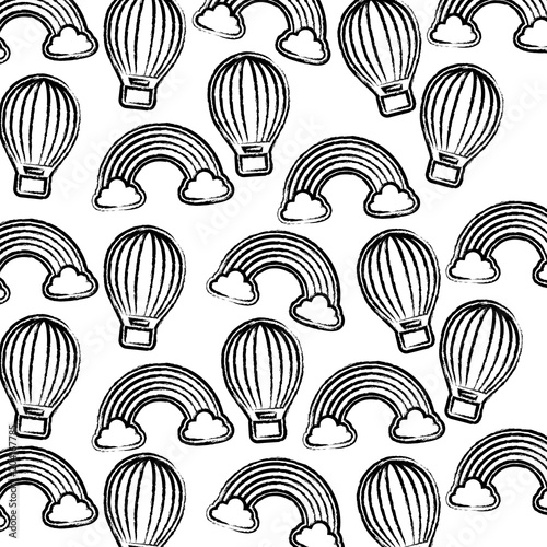 background of hot air balloon and rainbow pattern, vector illustration