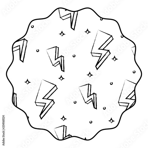 decorative circular frame with lightning pattern over white background, sketch design. vector illustration