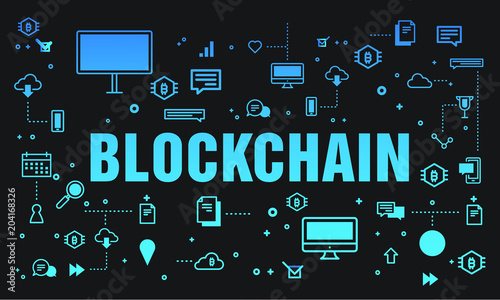 Blockchain vector illustration. Bitcoin and Ethereum trading concept.