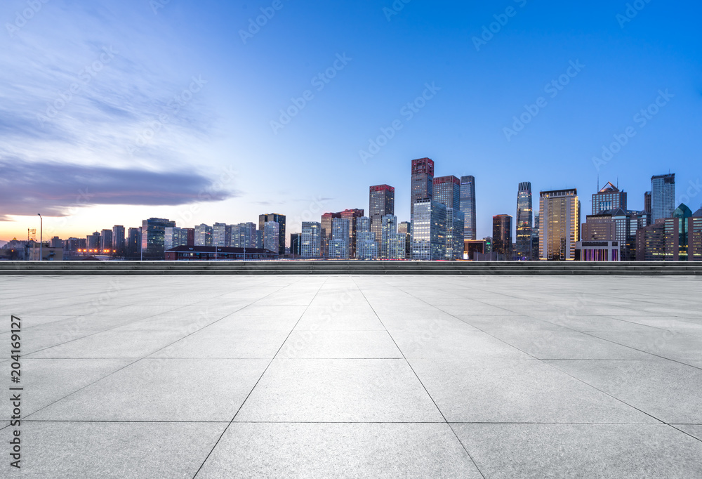 empty floor with city skyline