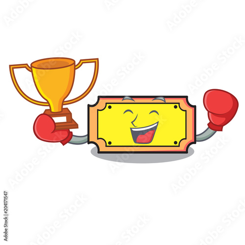 Boxing winner ticket mascot cartoon style