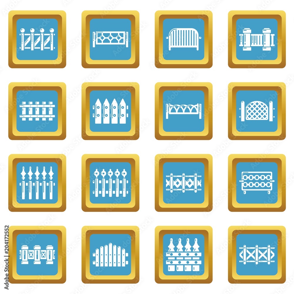 Different fencing icons set sapphirine square vector Different fencing icons set sapphirine square vector