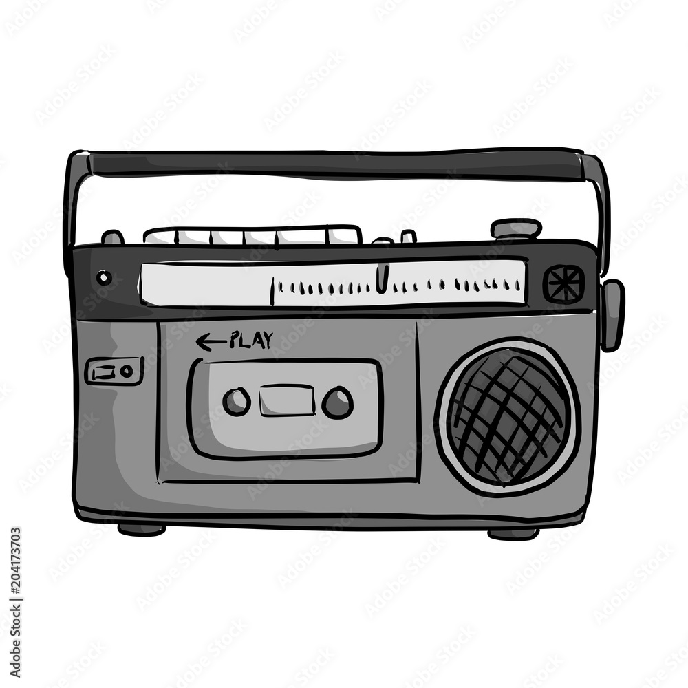 retro classic tape radio player vector illustration sketch doodle hand drawn with black lines isolated on white background retro classic tape radio player vector illustration sketch doodle hand drawn with black lines isolated on white background