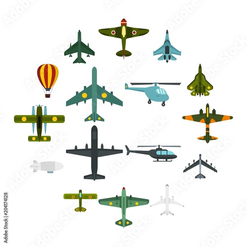 Aviation icons set, flat style