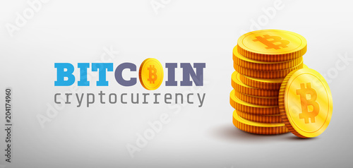 Golden Bitcoins and New Virtual money concept.Stack of Golden coin with icon letter B.Mining or blockchain technology for cryptocurrency.Vector illustration EPS 10