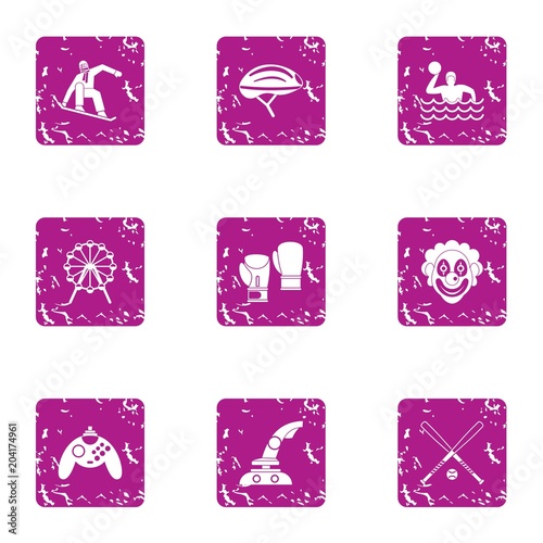 Game dependency icons set, grunge style