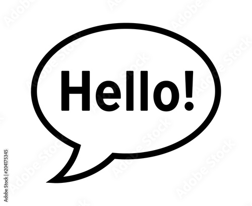 Cartoon speech bubble or dialogue balloon with the word "Hello" greeting line art icon for chat apps and websites