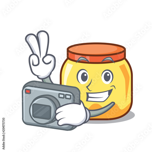 Photographer cream jar mascot cartoon
