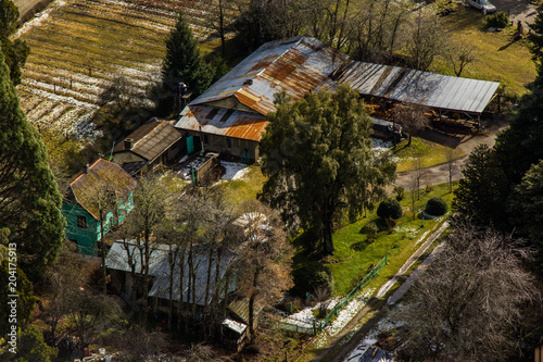 farm houses seen from top Colonia Suiza in Bariloche - Argentina