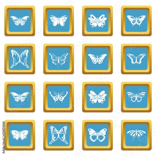 Butterfly collection icons set sapphirine square vector