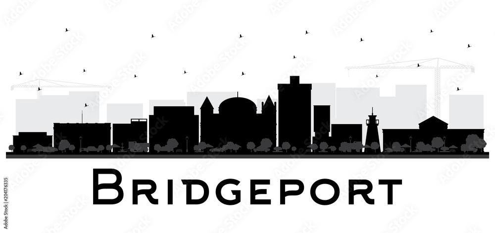 Bridgeport Connecticut City Skyline with Black Buildings Isolated on White.