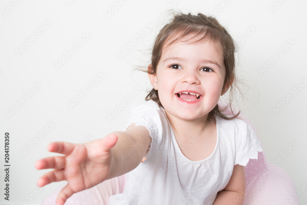 Portrait of emotional beautiful little girl on white background Portrait of emotional beautiful little girl on white background