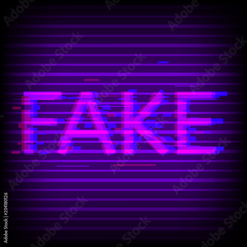 Glitched lettering fake on a purple background.