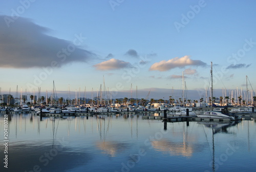 Gibraltar, view from La Línea, Spain. Port with sailing boats, early morning