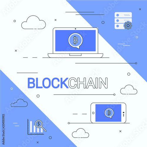 Blockchain vector illustration. Bitcoin and Ethereum trading concept.