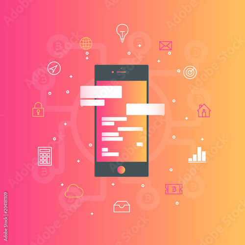 Blockchain vector illustration. Bitcoin and Ethereum trading concept.