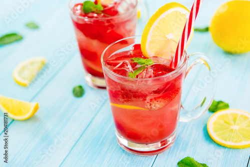 Colorful strawberry refreshing drinks for summer,