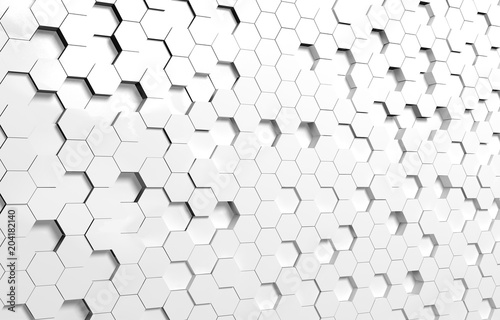 White hexagon 3D background texture. 3d rendering illustration. Futuristic abstract banner.