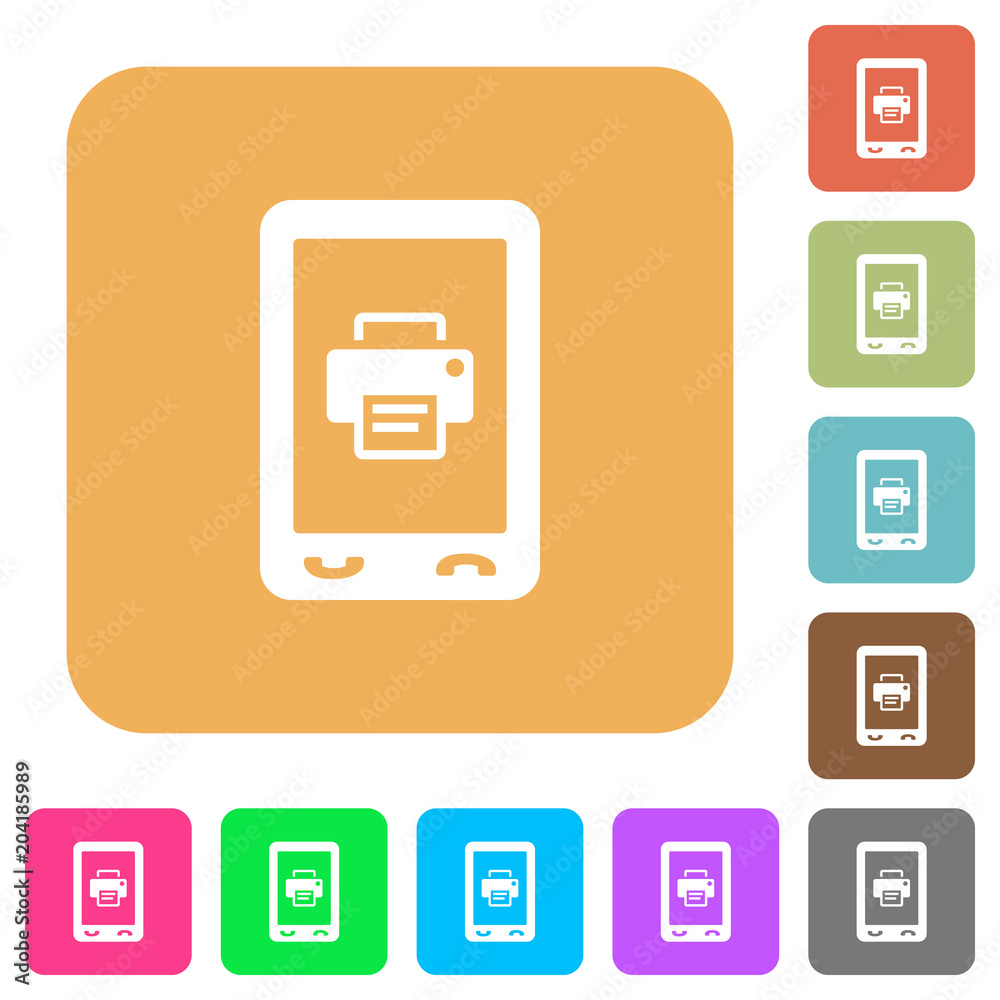 Mobile printing rounded square flat icons Mobile printing rounded square flat icons