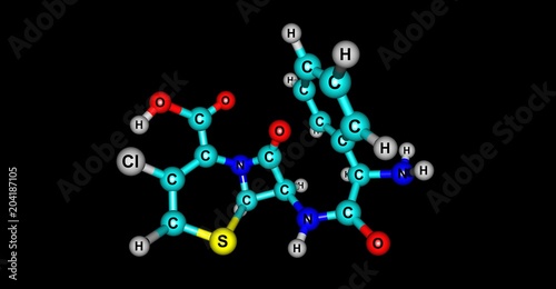 Cefaclor molecular structure isolated on black