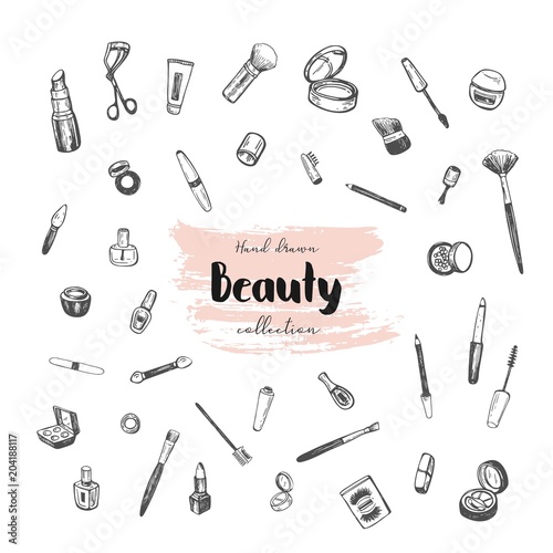 Beauty store collection with make up. Vector illustration.