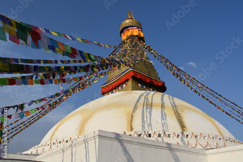 Boudhanath Stupa in the evening sun  Kathmandu  Nepal