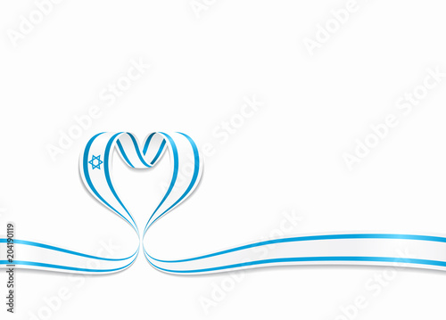 Israeli flag heart-shaped ribbon. Vector illustration.