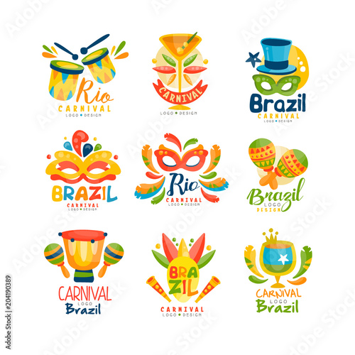Brazilian Carnival logo design set, bright fest.ive party banners vector Illustration on a white background