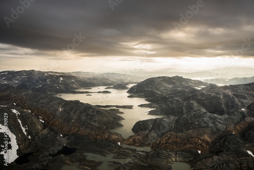 Aerial view of the fjord landscape, Greenland, North America photo