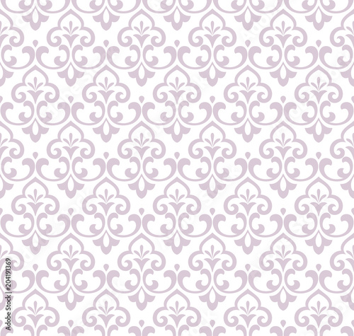 Wallpaper in the style of Baroque. A seamless vector background. White and pink floral ornament. Graphic pattern for fabric, wallpaper, packaging. Ornate Damask flower ornament
