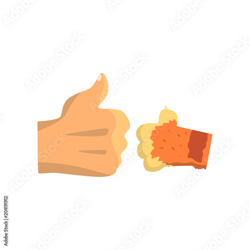 Human hand and cat paw showing thumbs up geadture, friends forever, training, veterinary care concept vector Illustration on a white background