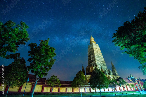 Wat Maha That Wachiramongkol  Wat Bang Thong  is a temple in Krabi Province  Thailand.Taken at night  there are Milky Way stars.