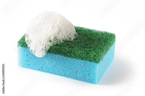 dishwashing sponge on a white background