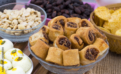 Indian Fried Bhakarwadi Tea Time Snack also known as bakarwadi, bakarvadi, bakar vadi, bakar wadi or spring roll is a traditional spicy Maharashtra and Gujarat Snack photo