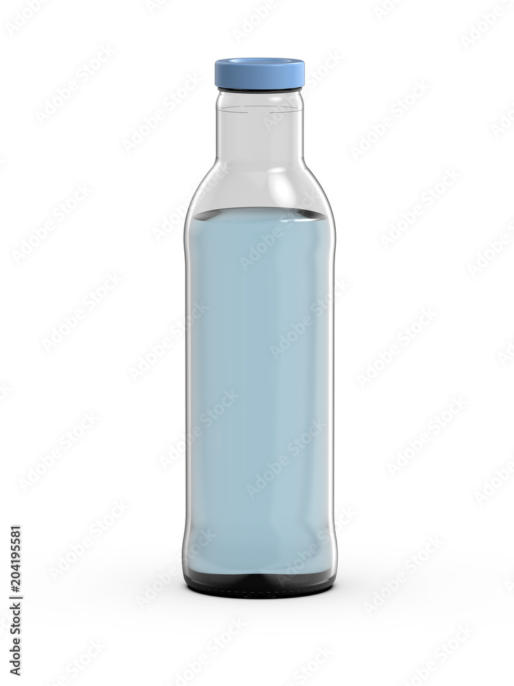 Glass bottle with water, 3D rendering. Glass bottle with water, 3D rendering.