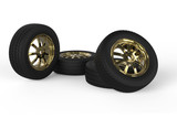 Car wheels isolated on a white background. 3D illustration.