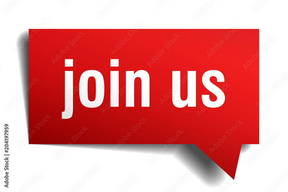 join us red 3d speech bubble join us red 3d speech bubble
