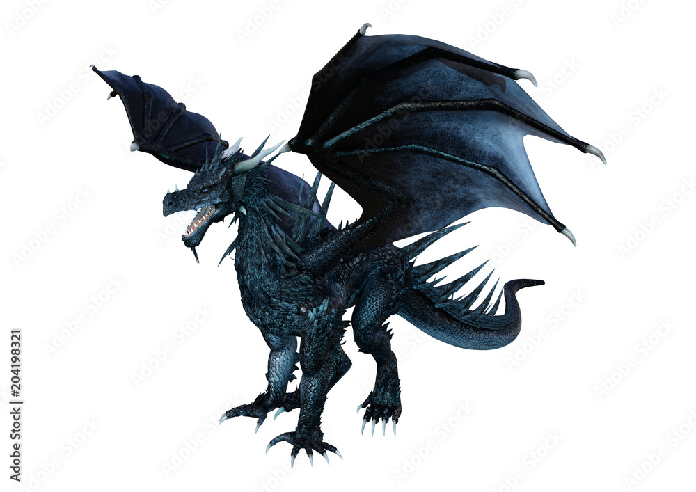 Fototapeta premium 3D Rendering Fantasy Czarny Smok na białym tle