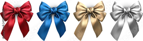 Colorful realistic satin bows isolated on white. photo