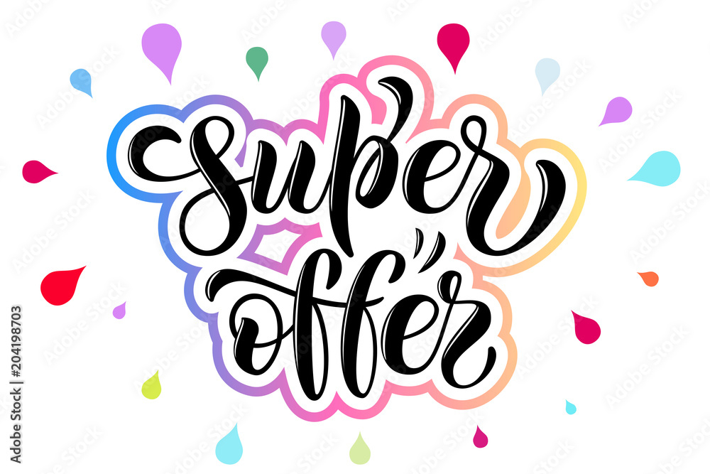 Drawn art vector calligraphy logotype super offer for women internet site of clothes, blog icon, advertisement of promotion, modern concept for poster, card, design,template for girlie beauty web page