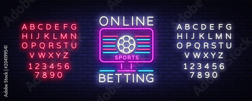 Online betting neon sign. Sports betting. Online betting logo, neon symbol, light banner, bright night advertising, gambling, casino. Vector. Editing text neon sign