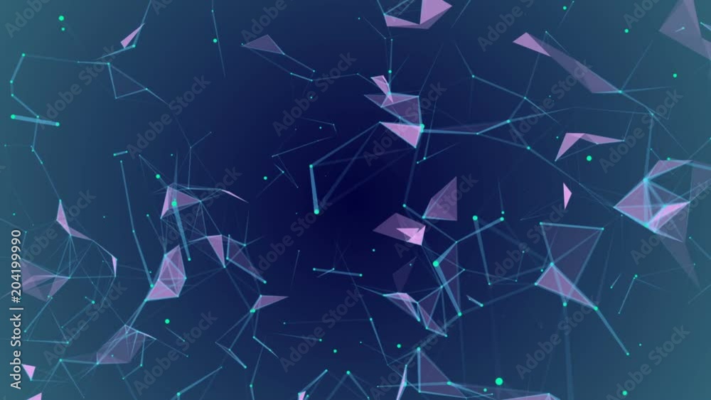 Machine learning. Blue lines, green dots, pink triangles. Plexus Business cinematographic background. Dark blue background. Place for text. Seamless loop. Machine learning. Blue lines, green dots, pink triangles. Plexus Business cinematographic background. Dark blue background. Place for text. Seamless loop.
