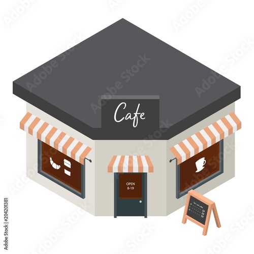 Cafe building icon. Isometric of cafe building vector icon for web design isolated on white background
